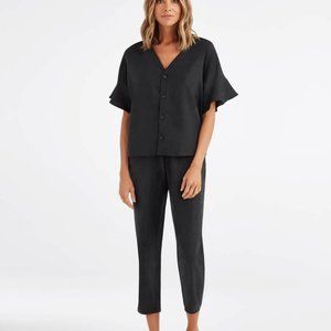 The Flounce Sleeve Blouse Washed Black XS